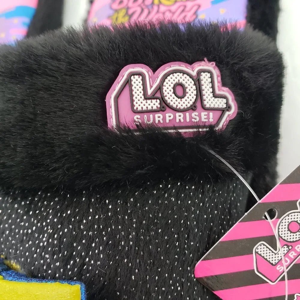 LOL Surprise BBs Run The World Girls Size 2/3 Black Pink Comfy Slip On Slippers